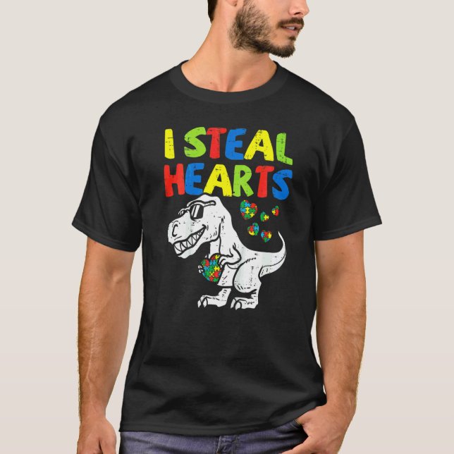 Camiseta Eu Roubo Corações Puzzle Conscientização do Autism (Frente)