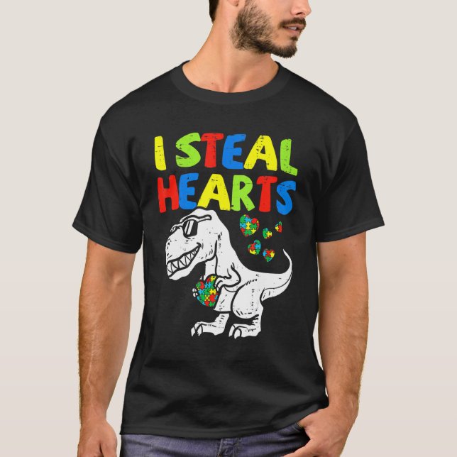Camiseta Eu Roubo Corações Puzzle Conscientização do Autism (Frente)