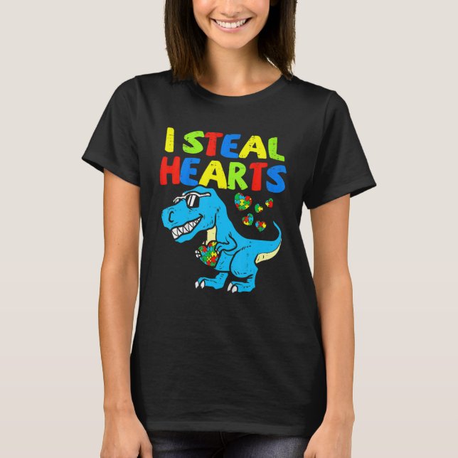 Camiseta Eu Roubo Corações Quebra-cabeça T Rex Dinossauros  (Frente)