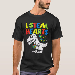 Camiseta Eu Roubo Corações Trex Dinossaur Toddler Autism Aw