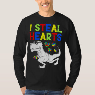 Camiseta Eu Roubo Corações Trex Dinossaur Toddler Autism Aw