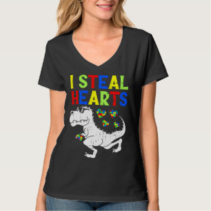 Camiseta Eu Roubo Corações Trex Dinossaur Toddler Autism Aw