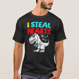 Camiseta Eu Roubo Corações Trex Dinossauro Cute Boy Autism 