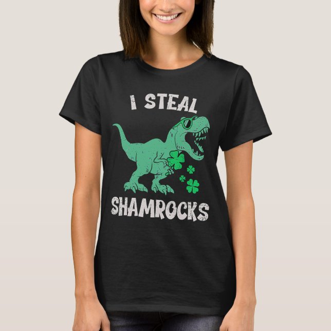 Camiseta Eu Roubo Dinossauro de Dia de São Patrício de Sham (Frente)