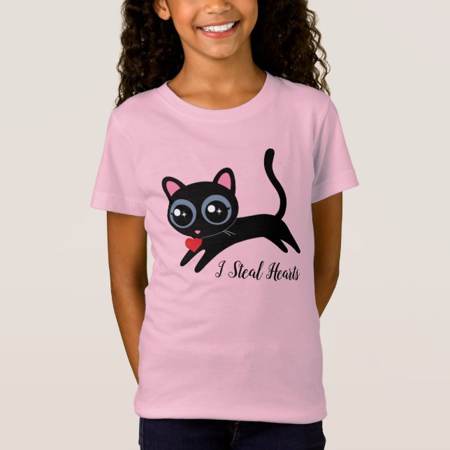 Camiseta Eu Roubo Gatinho Bonito De Corações (Frente)