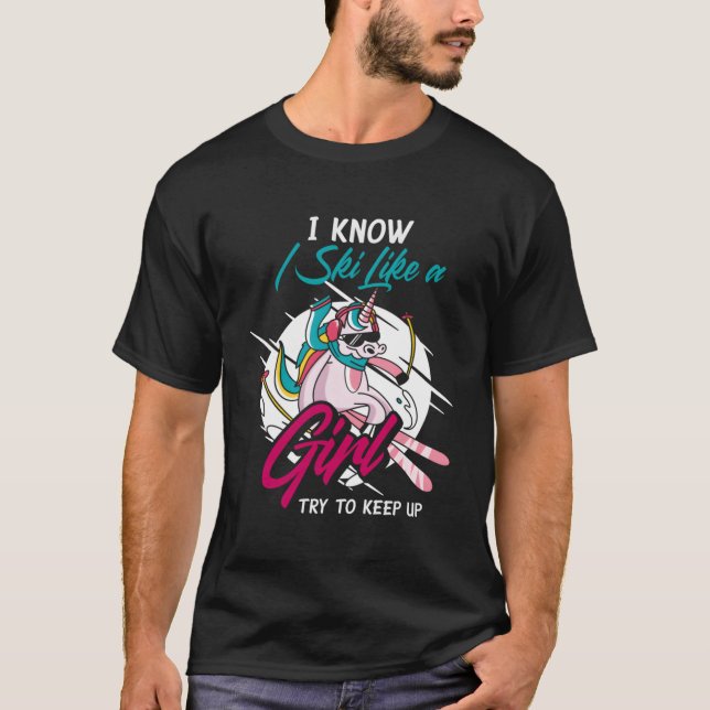 Camiseta Eu Sei Que Esqui Como Uma Menina Engraçada Esporte (Frente)