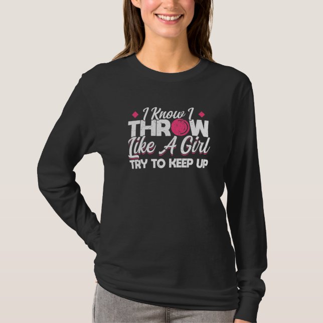 Camiseta Eu Sei Que Eu Jogo Como Uma Menina Disco E Atirado (Frente)