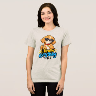 Camiseta Eu Sei Tudo Cachorro Sassy Engraçado Usando Óculos