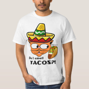 Camiseta Eu sinto cheiro de tacos?! Gato de Cartoon Mexican