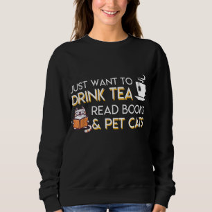 Camiseta Eu Só Quero Beber Chá Lendo Livros Pet Cats Tea B