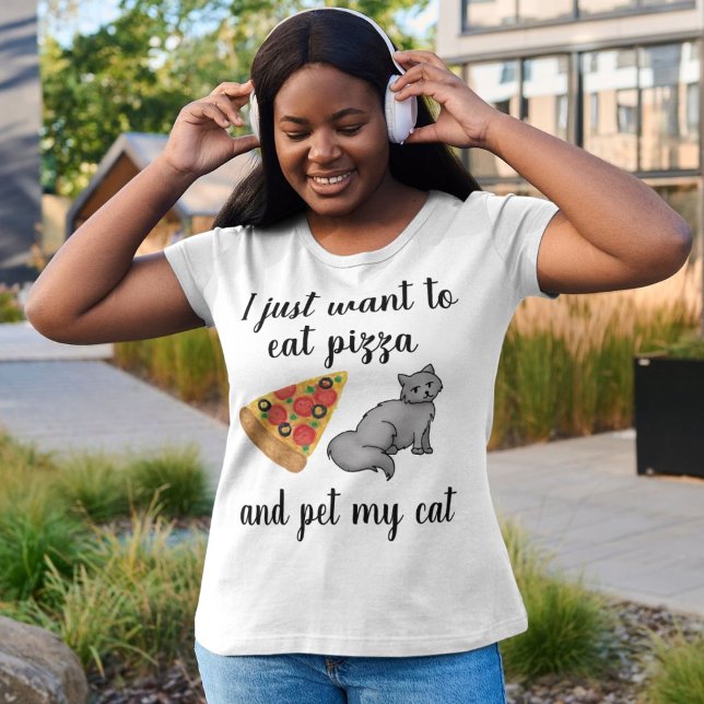 Camiseta Eu só quero comer pizza e comer meu gato (Criador carregado)