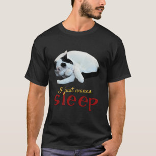 Camiseta Eu Só Quero Dormir Arte de Palavras de Gato Fofo