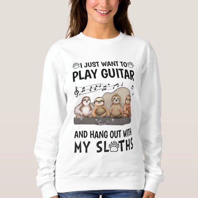 Camiseta Eu Só Quero Tocar Violão Sloths Fofos Hum (Frente)