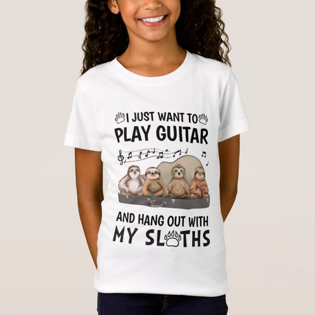 Camiseta Eu Só Quero Tocar Violão Sloths Fofos Hum (Frente)