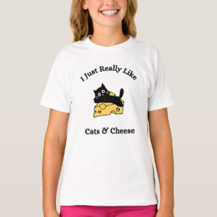 Camiseta Eu Só Realmente Gosto de Gatos e Queijo Escrita Pr