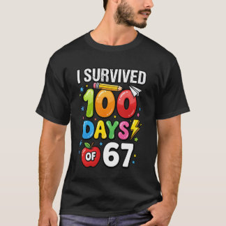 Camiseta Eu Sobrevivi 100 Dias de Escola 33 + 67 Meme Profe