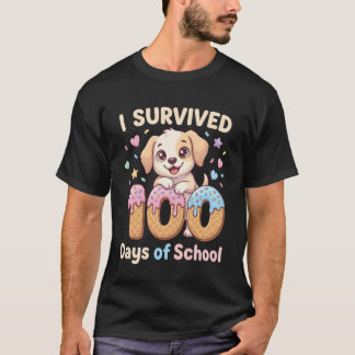 Camiseta Eu Sobrevivi 100 Dias de Escola Cachorro Engraçado
