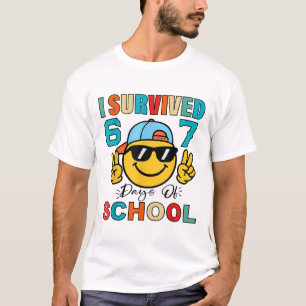 Camiseta Eu Sobrevivi 67 Dias De Escola Engraçado 67 Meme A