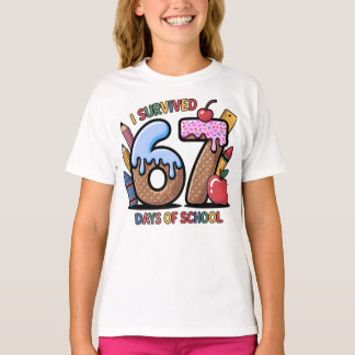 Camiseta Eu Sobrevivi a 67 Dias de Escola Colorida Escola