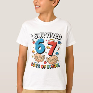 Camiseta Eu Sobrevivi a 67 Dias de Escola Engraçado Seis Se