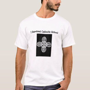 Camiseta Eu sobrevivi à escola católica com cruz