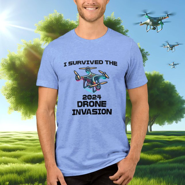 Camiseta Eu Sobrevivi à invasão do drone de 2024 (Criador carregado)