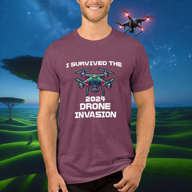 Camiseta Eu Sobrevivi à invasão do drone de 2024 (Criador carregado)