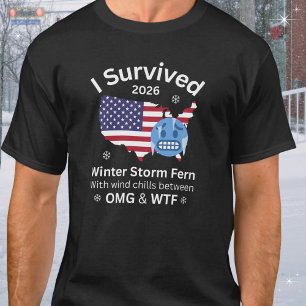 Camiseta Eu Sobrevivi à Tempestade de Inverno Fern Engraçad
