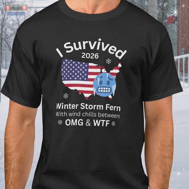 Camiseta Eu Sobrevivi à Tempestade de Inverno Fern Engraçad (Available in mens womens & kids and different types of apparel, sizes and colors. )
