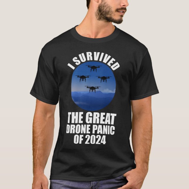 Camiseta Eu Sobrevivi Ao Pânico Do Drone Excelente De 2024 (Frente)