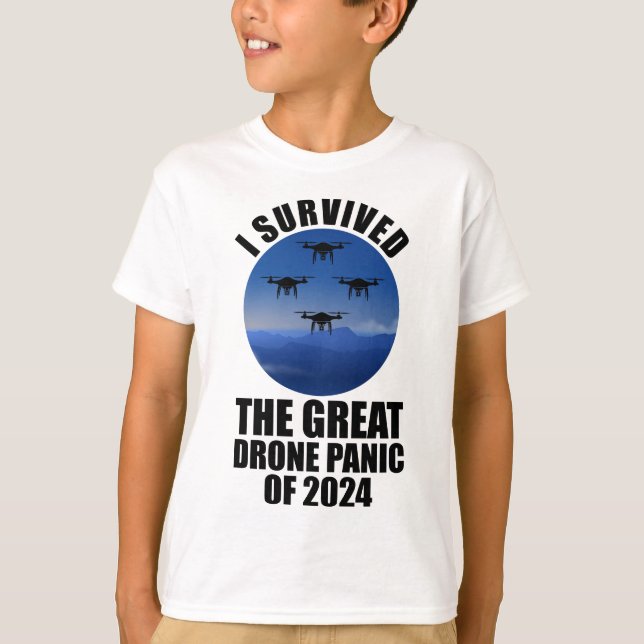 Camiseta Eu Sobrevivi Ao Pânico Do Drone Excelente De 2024 (Frente)