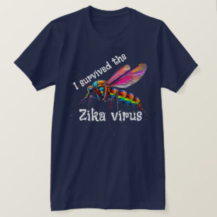 Camiseta "Eu sobrevivi ao vírus Zika" com mosquito