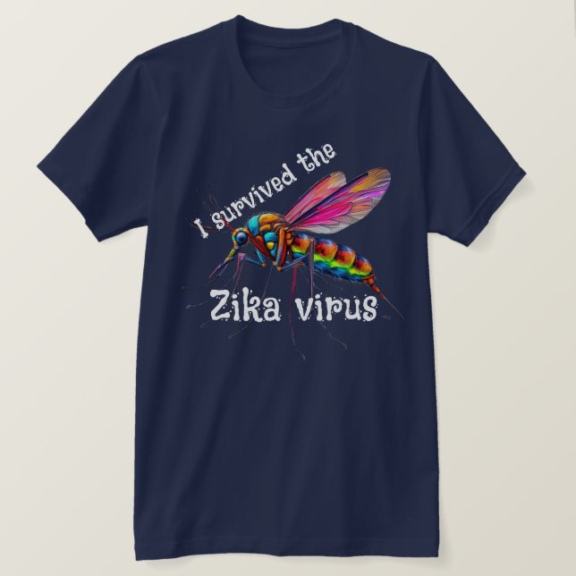 Camiseta "Eu sobrevivi ao vírus Zika" com mosquito (Frente do Design)