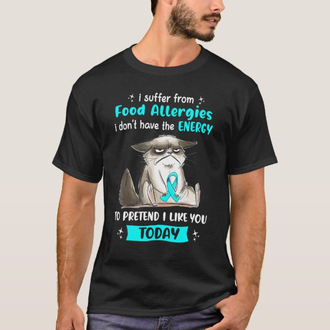 Camiseta Eu Sofro de Alergia Alimentar Conscientização  Gat (Frente)