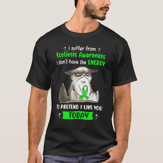 Camiseta Eu Sofro de Escoliose Conscientização  Gato (Frente)