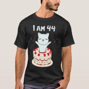 Camiseta Eu sou 44 gatinho bonitinho com bolo de aniversári