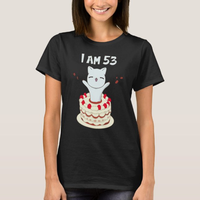 Camiseta Eu sou 53 gatinho bonitinho com bolo de aniversári (Frente)
