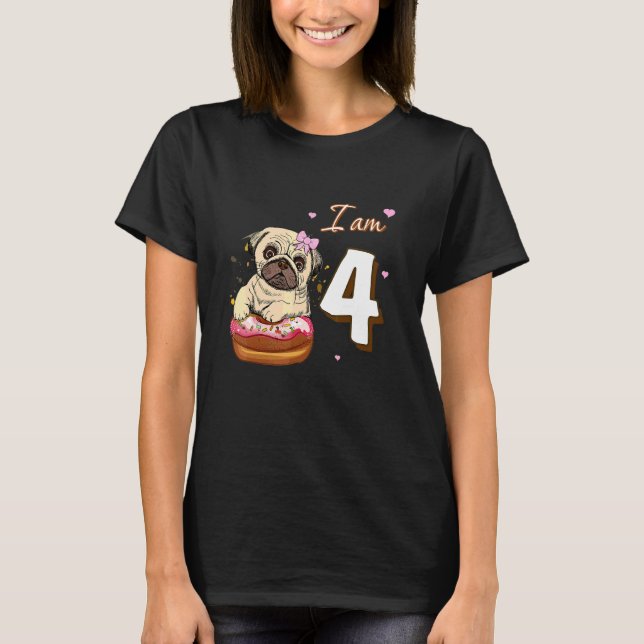 Camiseta Eu Sou 5 Aniversário Bonito Pug Com Ventilador De  (Frente)