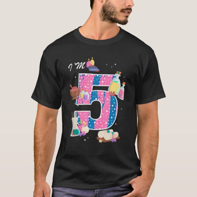 Camiseta Eu sou 5 Spa Birthday Girl Nail Polonês Makeup 5 Y (Frente)