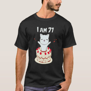Camiseta Eu sou 71 gatinho bonito com bolo de aniversário