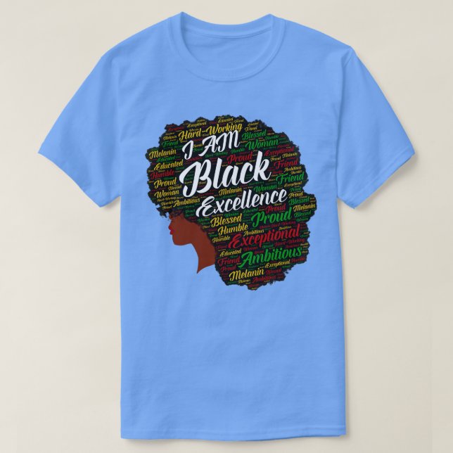 Camiseta Eu Sou A Excelência Negra Afro-Me Com Palavras (Frente do Design)