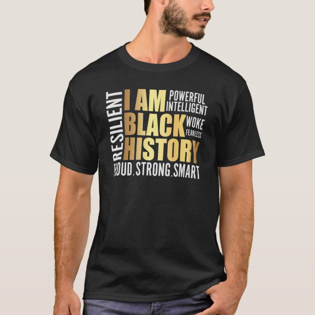 Camiseta Eu sou a história negra, a diversidade de melanina (Frente)