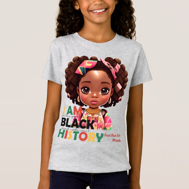 Camiseta Eu Sou A História Negra - Linda Menina Negra Feliz (Frente)