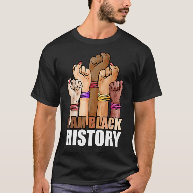 Camiseta Eu sou a História Negra Mês Levantamento Mão Améri (Frente)