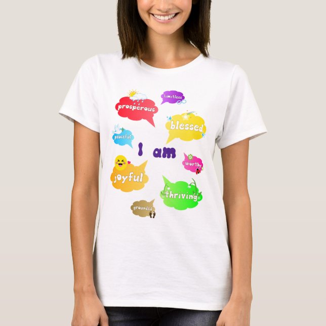 Camiseta Eu Sou Afirmações Positivas Palavras Autoamor (Frente)
