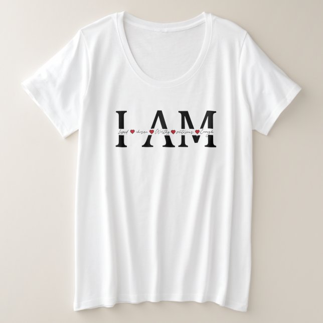 Camiseta Eu sou Amado, Escolhido, Digno, Vitorioso, Suficie (Frente do Design)