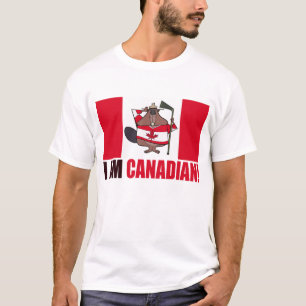Camiseta Eu sou CANADIANO Citação com Beaver em uma bandeir