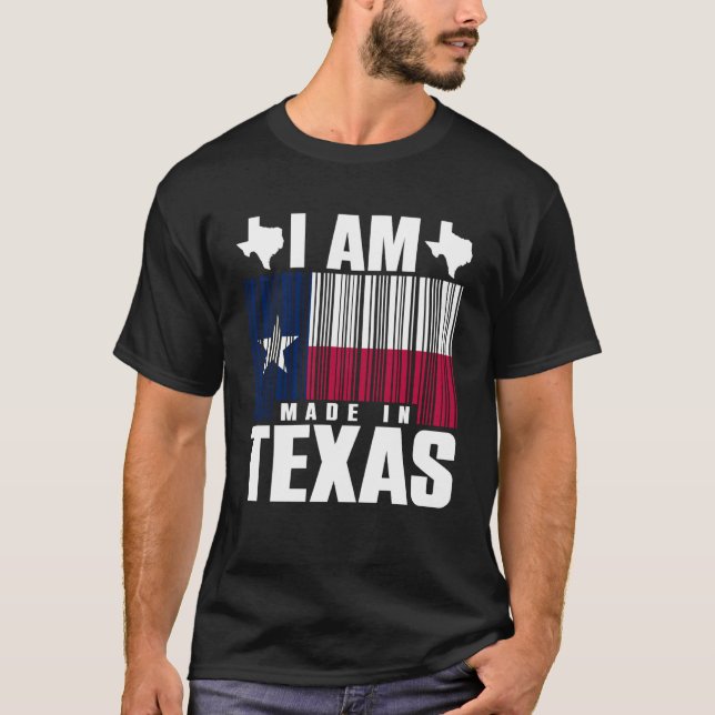 Camiseta Eu Sou Feito no Texas Bandeira Texana Código de Ba (Frente)