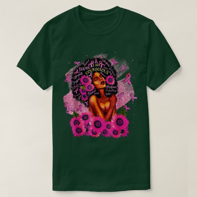 Camiseta Eu Sou Forte Flores De Fita Rosa Flores Negras Rai (Frente do Design)