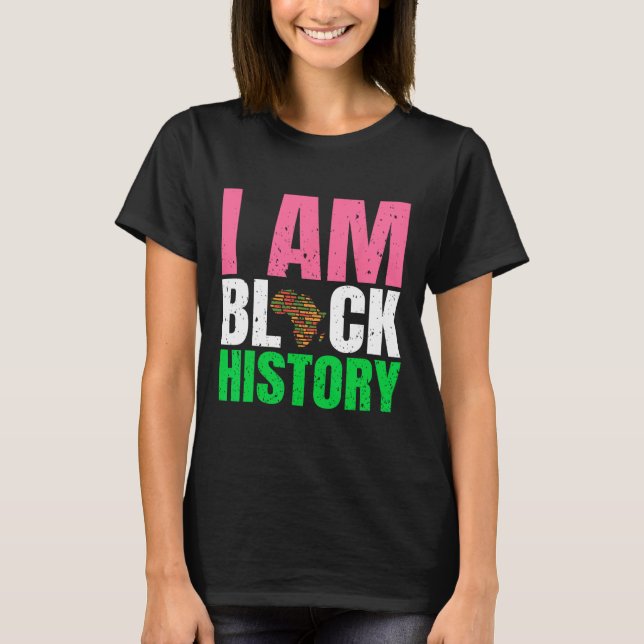 Camiseta Eu Sou Mês da História Negra Juneteenth Rosa e Ver (Frente)